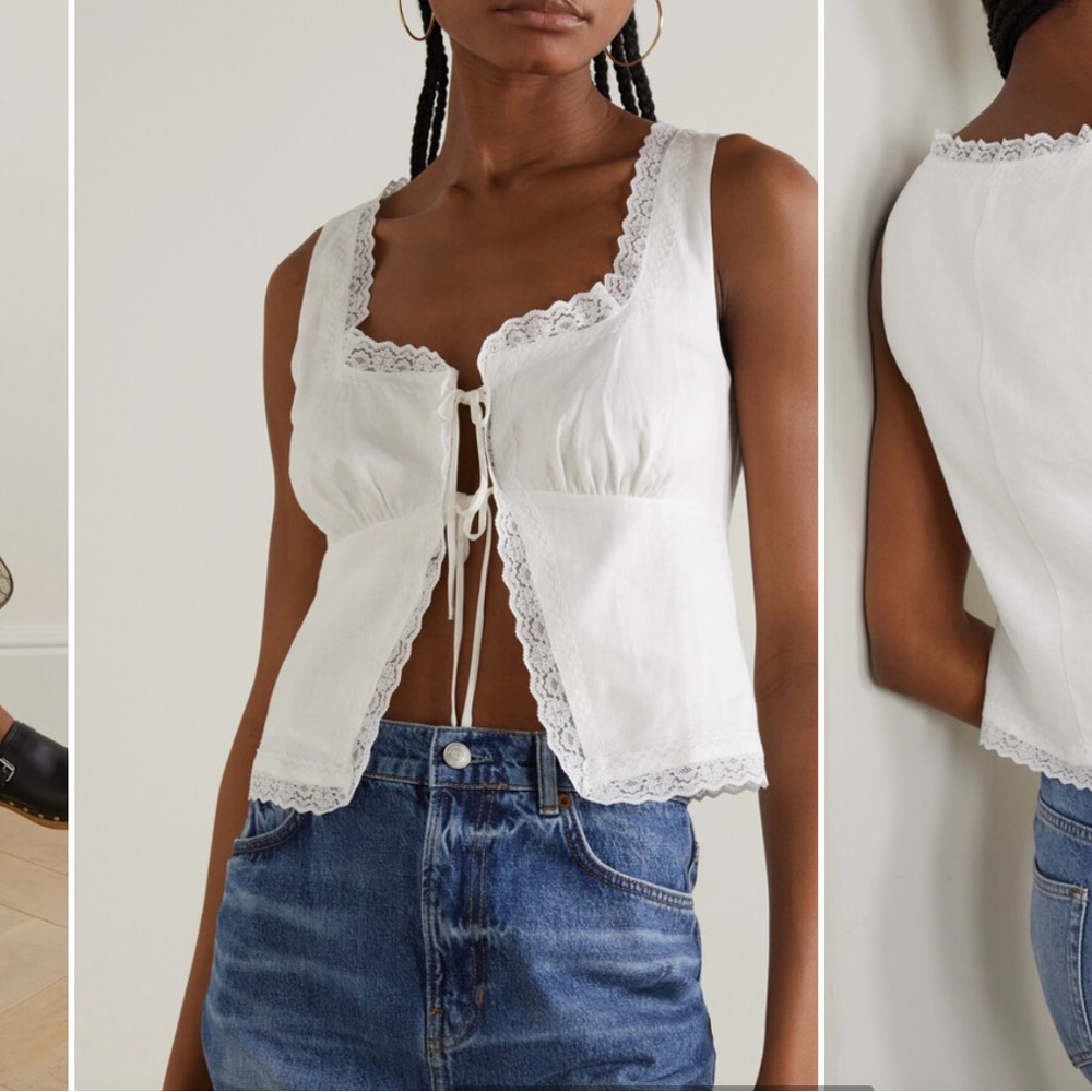 Reformation White Lace Trim Blouse